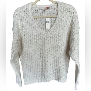 NWT Anthropologie PILCRO Ivory Knit V-Neck Sweater Size Small